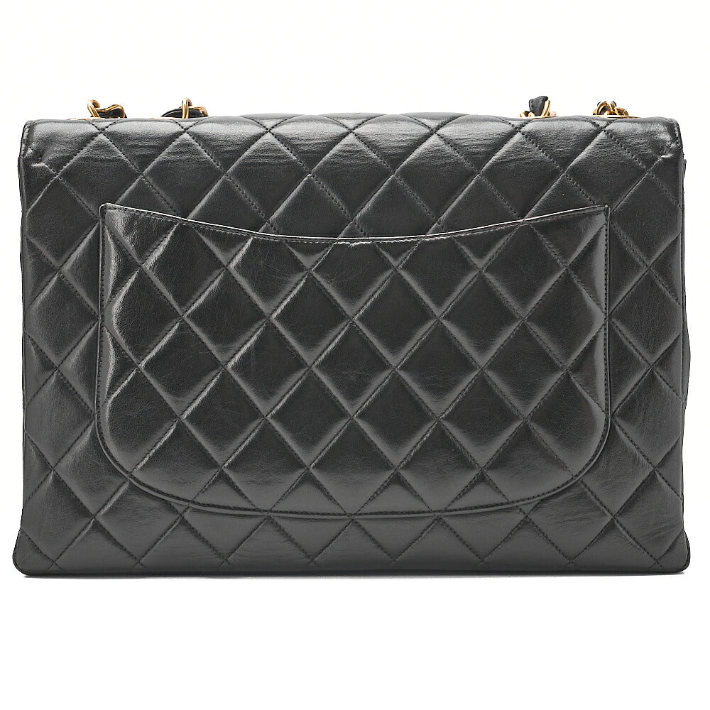 CHANEL Deka Matelasse 30 Single Chain Shoulder Bag Lambskin Black Gold-Tone Hardware, Pre-Owned