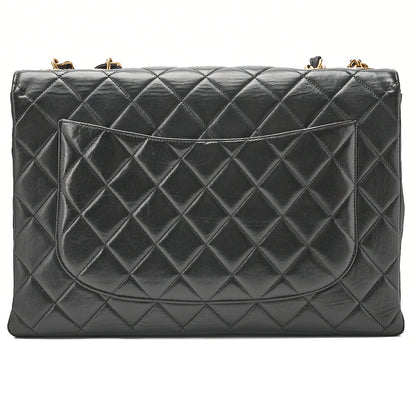 CHANEL Deka Matelasse 30 Single Chain Shoulder Bag Lambskin Black Gold-Tone Hardware, Pre-Owned