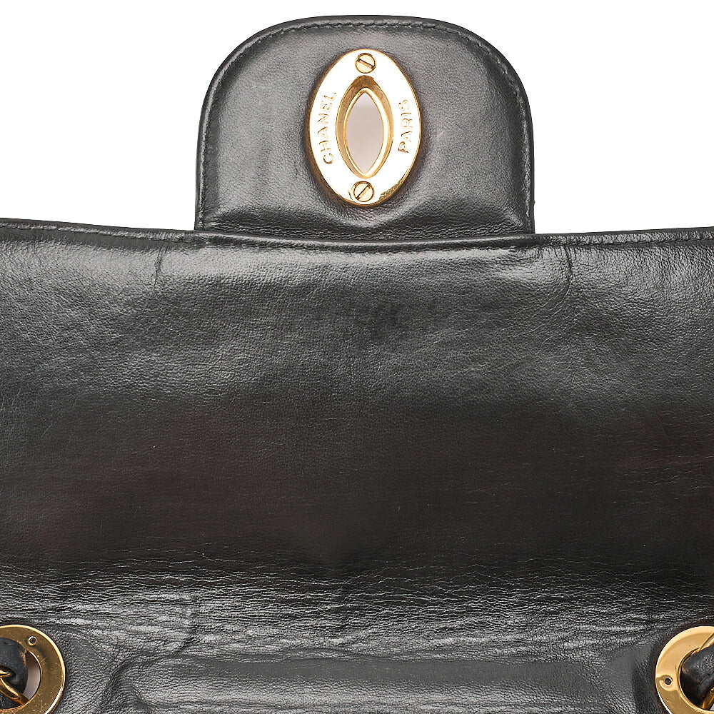 CHANEL Deka Matelasse 30 Single Chain Shoulder Bag Lambskin Black Gold-Tone Hardware, Pre-Owned
