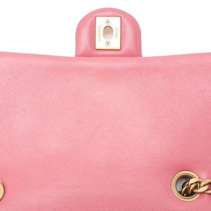 CHANEL Lambskin Matelasse Single Flap Chain Shoulder Bag Ping Gold-Tone Hardware, Pre-Owned