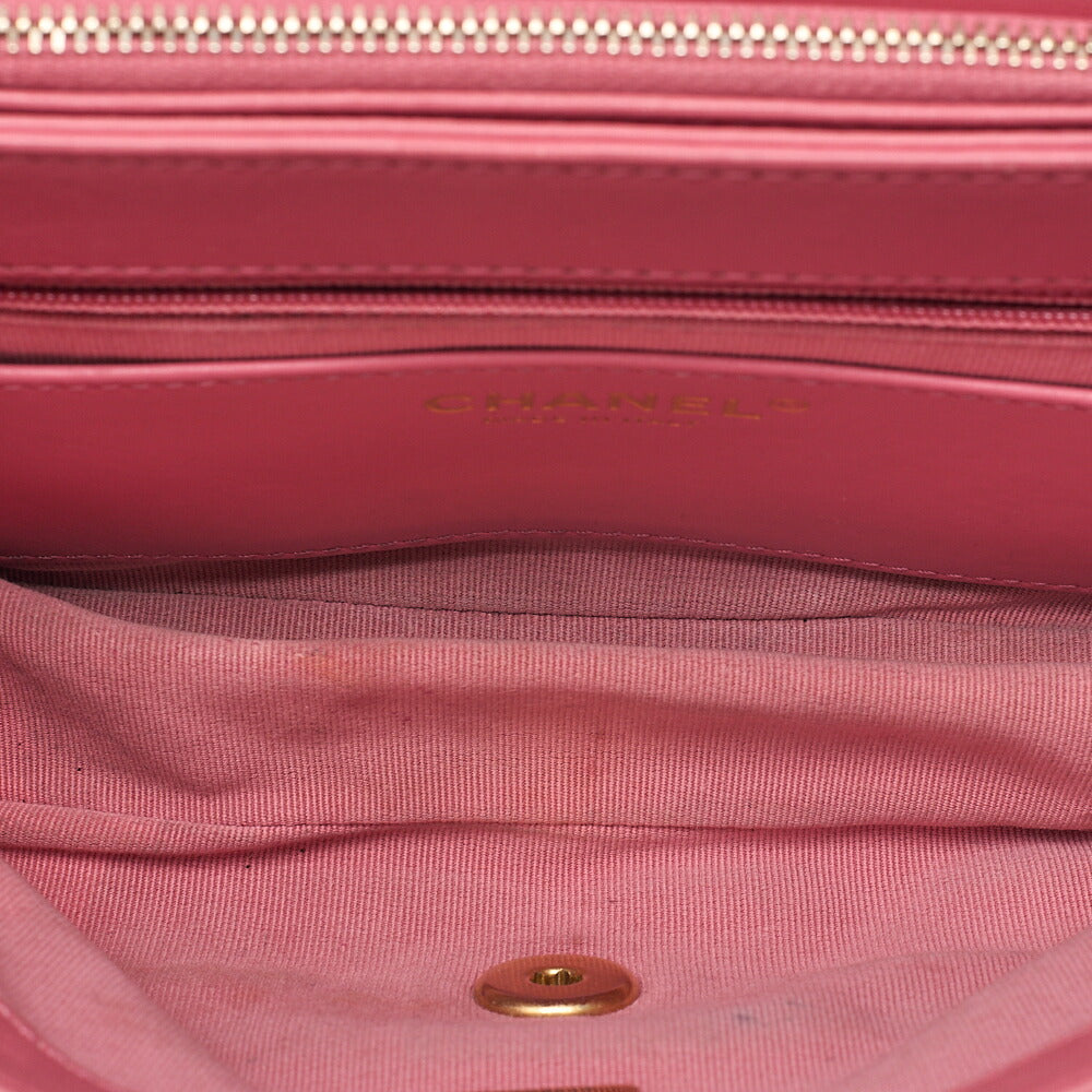 CHANEL Lambskin Matelasse Single Flap Chain Shoulder Bag Ping Gold-Tone Hardware, Pre-Owned