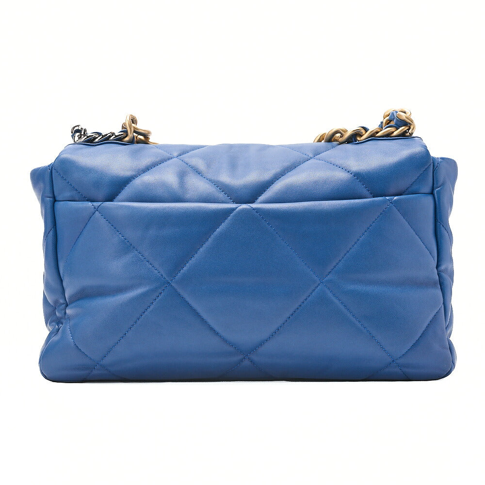 CHANEL Lambskin Matelasse CHANEL 19 2WAY Chain Shoulder Blue Gold x Silver-Tone Hardware, Pre-Owned