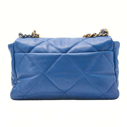 CHANEL Lambskin Matelasse CHANEL 19 2WAY Chain Shoulder Blue Gold x Silver-Tone Hardware, Pre-Owned