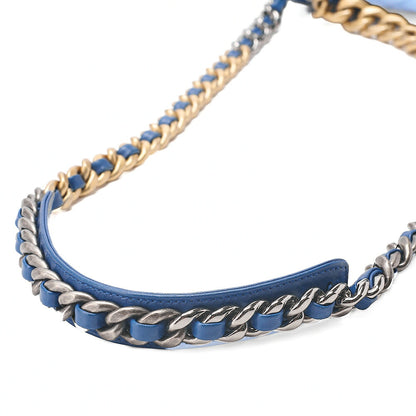 CHANEL Lambskin Matelasse CHANEL 19 2WAY Chain Shoulder Blue Gold x Silver-Tone Hardware, Pre-Owned