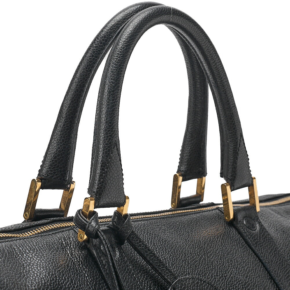 CHANEL Handbag Boston Bag Caviar Skin Coco Mark Black Gold-Tone Hardware, Pre-Owned