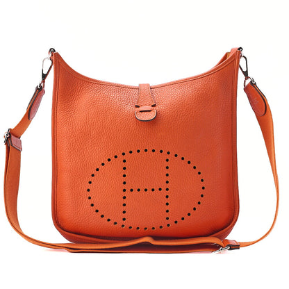 Hermes Hermes Eveline PM3 Trois Trion Clemence Shoulder Bag Orange Silver-Tone Hardware, Pre-Owned