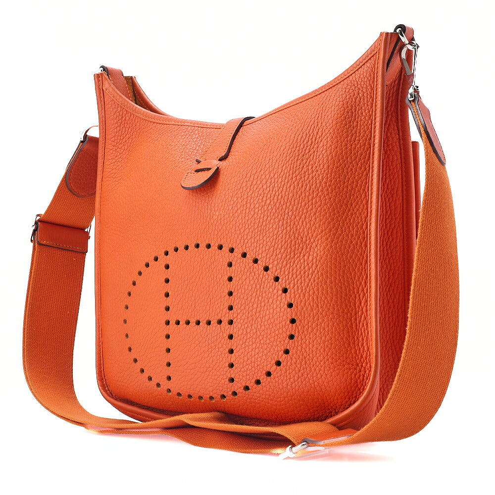 Hermes Hermes Eveline PM3 Trois Trion Clemence Shoulder Bag Orange Silver-Tone Hardware, Pre-Owned
