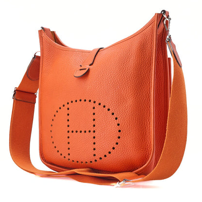Hermes Hermes Eveline PM3 Trois Trion Clemence Shoulder Bag Orange Silver-Tone Hardware, Pre-Owned