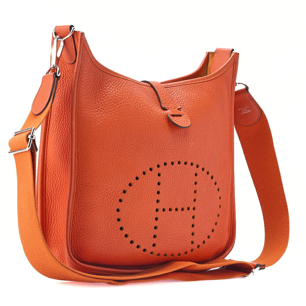 Hermes Hermes Eveline PM3 Trois Trion Clemence Shoulder Bag Orange Silver-Tone Hardware, Pre-Owned