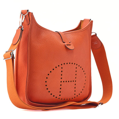 Hermes Hermes Eveline PM3 Trois Trion Clemence Shoulder Bag Orange Silver-Tone Hardware, Pre-Owned