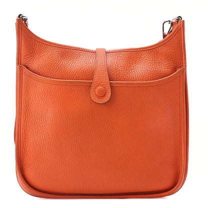 Hermes Hermes Eveline PM3 Trois Trion Clemence Shoulder Bag Orange Silver-Tone Hardware, Pre-Owned