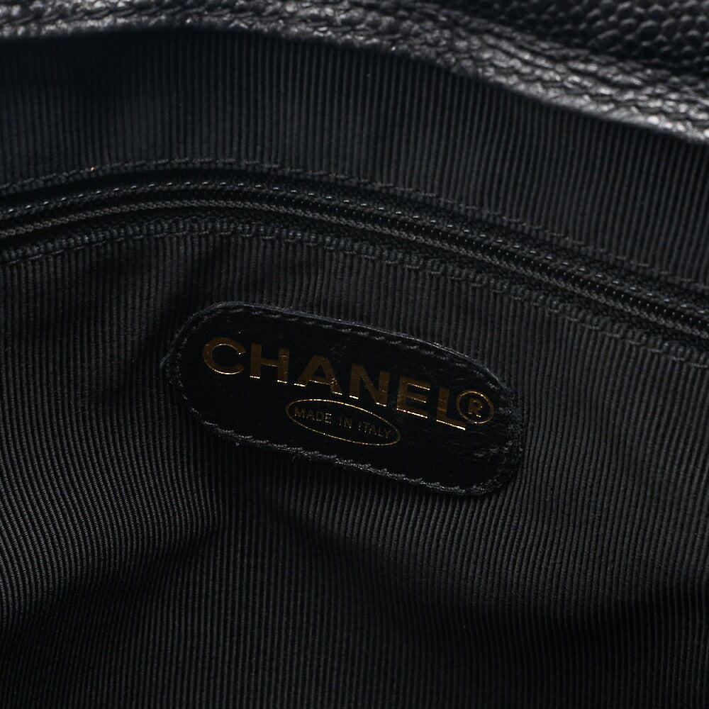CHANEL Triple Coco Caviar Skin Double Chain Tote Bag with Plate Charm Black Gold-Tone Hardware, Pre-Owned