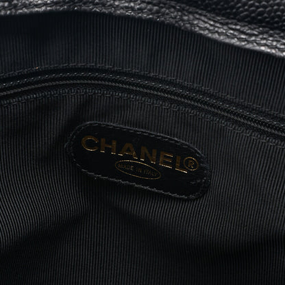 CHANEL Triple Coco Caviar Skin Double Chain Tote Bag with Plate Charm Black Gold-Tone Hardware, Pre-Owned