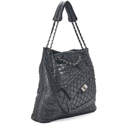 CHANEL Vintage Calf Matelasse 2.55 Turn Lock 2-Way Shoulder Outside Flap Multi-Pocket Black Silver-Tone Hardware, Pre-Owned