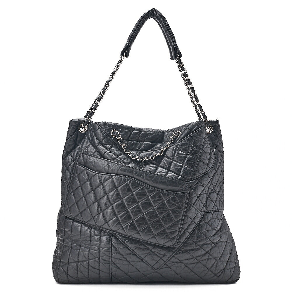 CHANEL Vintage Calf Matelasse 2.55 Turn Lock 2-Way Shoulder Outside Flap Multi-Pocket Black Silver-Tone Hardware, Pre-Owned