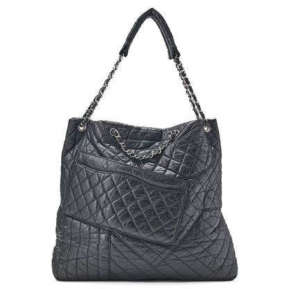 CHANEL Vintage Calf Matelasse 2.55 Turn Lock 2-Way Shoulder Outside Flap Multi-Pocket Black Silver-Tone Hardware, Pre-Owned