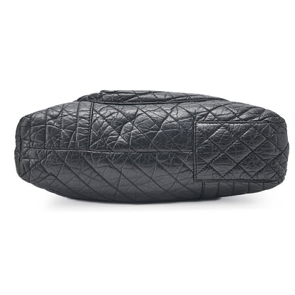 CHANEL Vintage Calf Matelasse 2.55 Turn Lock 2-Way Shoulder Outside Flap Multi-Pocket Black Silver-Tone Hardware, Pre-Owned