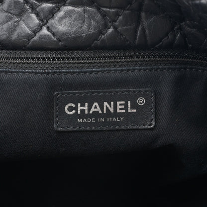 CHANEL Vintage Calf Matelasse 2.55 Turn Lock 2-Way Shoulder Outside Flap Multi-Pocket Black Silver-Tone Hardware, Pre-Owned