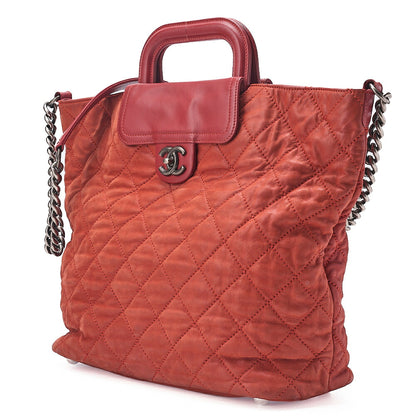CHANEL Sparkle Leather Matelasse 2WAY Chain Shoulder Red Silver-Tone Hardware, Pre-Owned