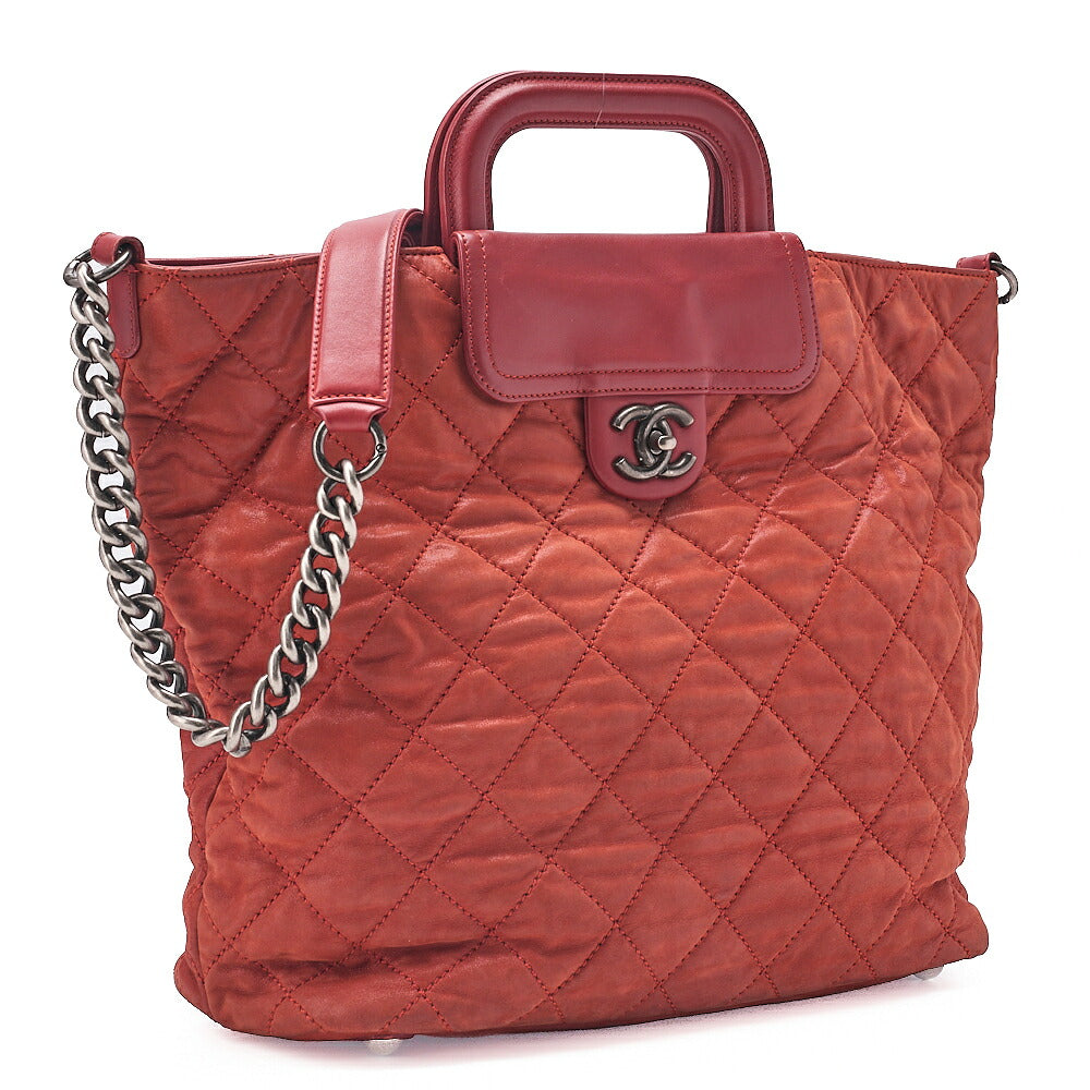 CHANEL Sparkle Leather Matelasse 2WAY Chain Shoulder Red Silver-Tone Hardware, Pre-Owned