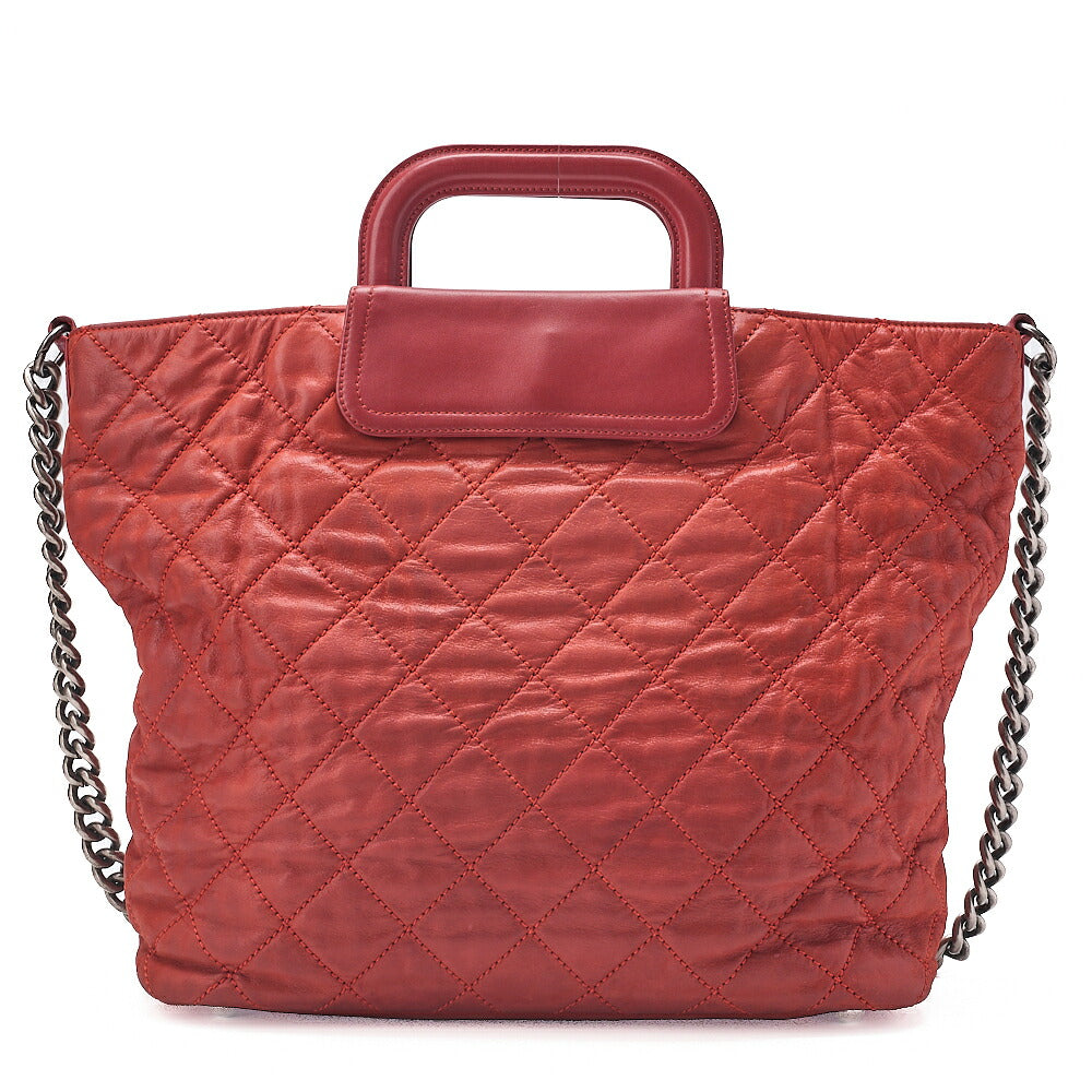 CHANEL Sparkle Leather Matelasse 2WAY Chain Shoulder Red Silver-Tone Hardware, Pre-Owned