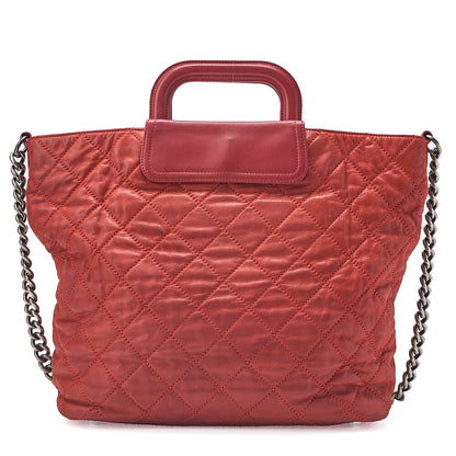 CHANEL Sparkle Leather Matelasse 2WAY Chain Shoulder Red Silver-Tone Hardware, Pre-Owned