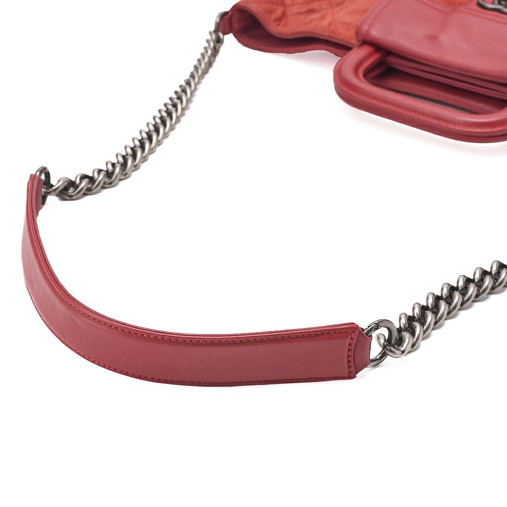 CHANEL Sparkle Leather Matelasse 2WAY Chain Shoulder Red Silver-Tone Hardware, Pre-Owned