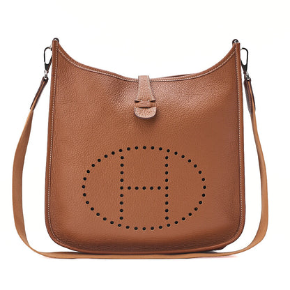 Hermes Hermes Evelyn 2 PM Trois Togo Shoulder Bag Gold Silver-Tone Hardware, Pre-Owned