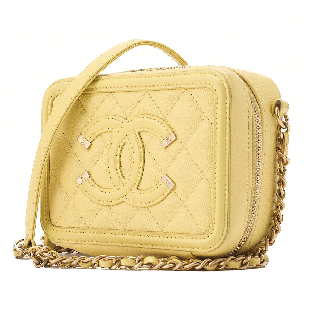 CHANEL Coco Mark CC Filigree Chain Shoulder Mini Caviar Skin Yellow Gold-Tone Hardware, Pre-Owned
