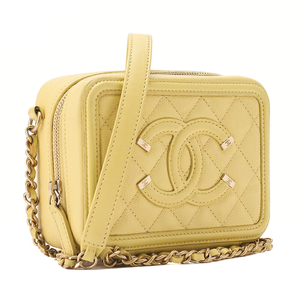 CHANEL Coco Mark CC Filigree Chain Shoulder Mini Caviar Skin Yellow Gold-Tone Hardware, Pre-Owned