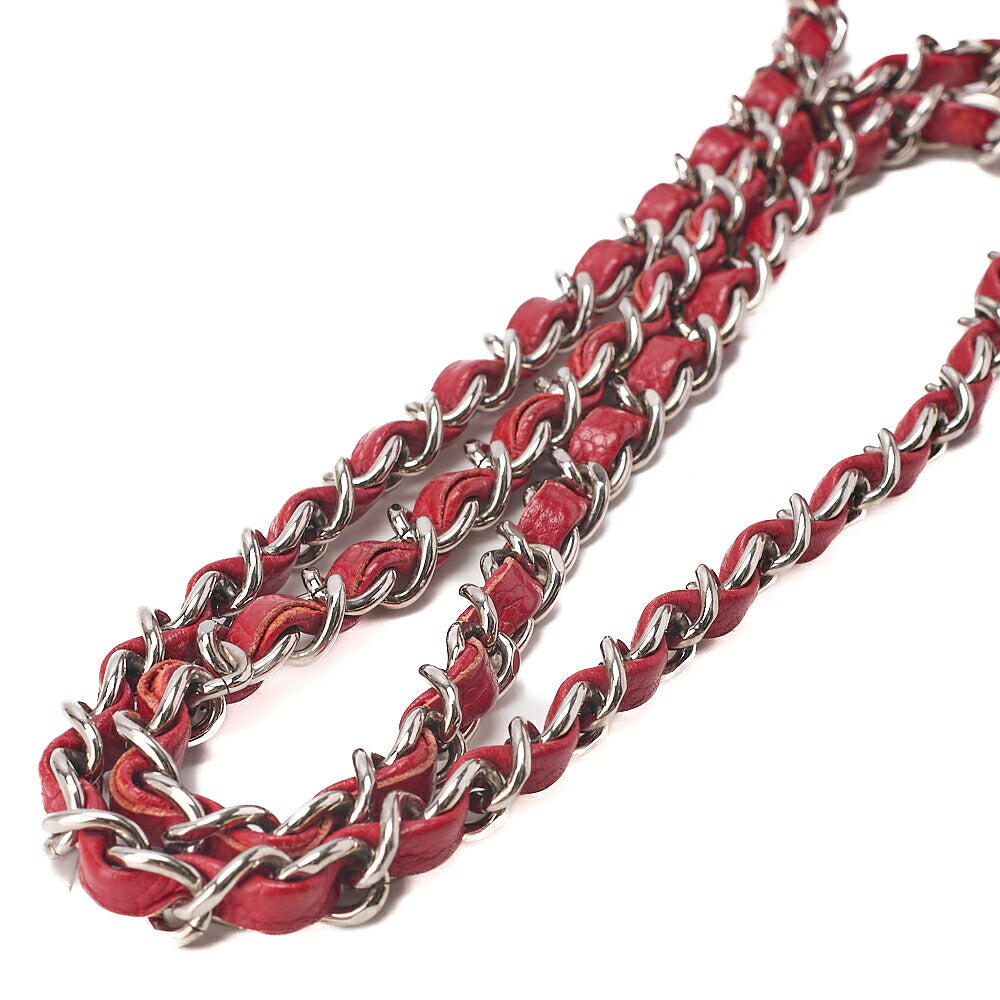 CHANEL Chain Shoulder Bag Mini Matelasse 17cm Caviar Skin Red Silver-Tone Hardware, Pre-Owned