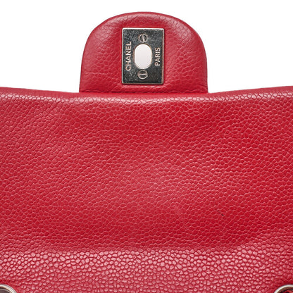 CHANEL Chain Shoulder Bag Mini Matelasse 17cm Caviar Skin Red Silver-Tone Hardware, Pre-Owned