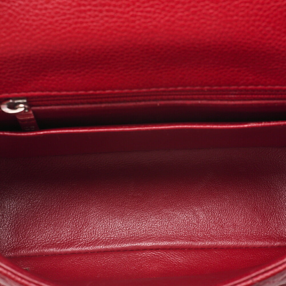 CHANEL Chain Shoulder Bag Mini Matelasse 17cm Caviar Skin Red Silver-Tone Hardware, Pre-Owned