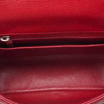 CHANEL Chain Shoulder Bag Mini Matelasse 17cm Caviar Skin Red Silver-Tone Hardware, Pre-Owned