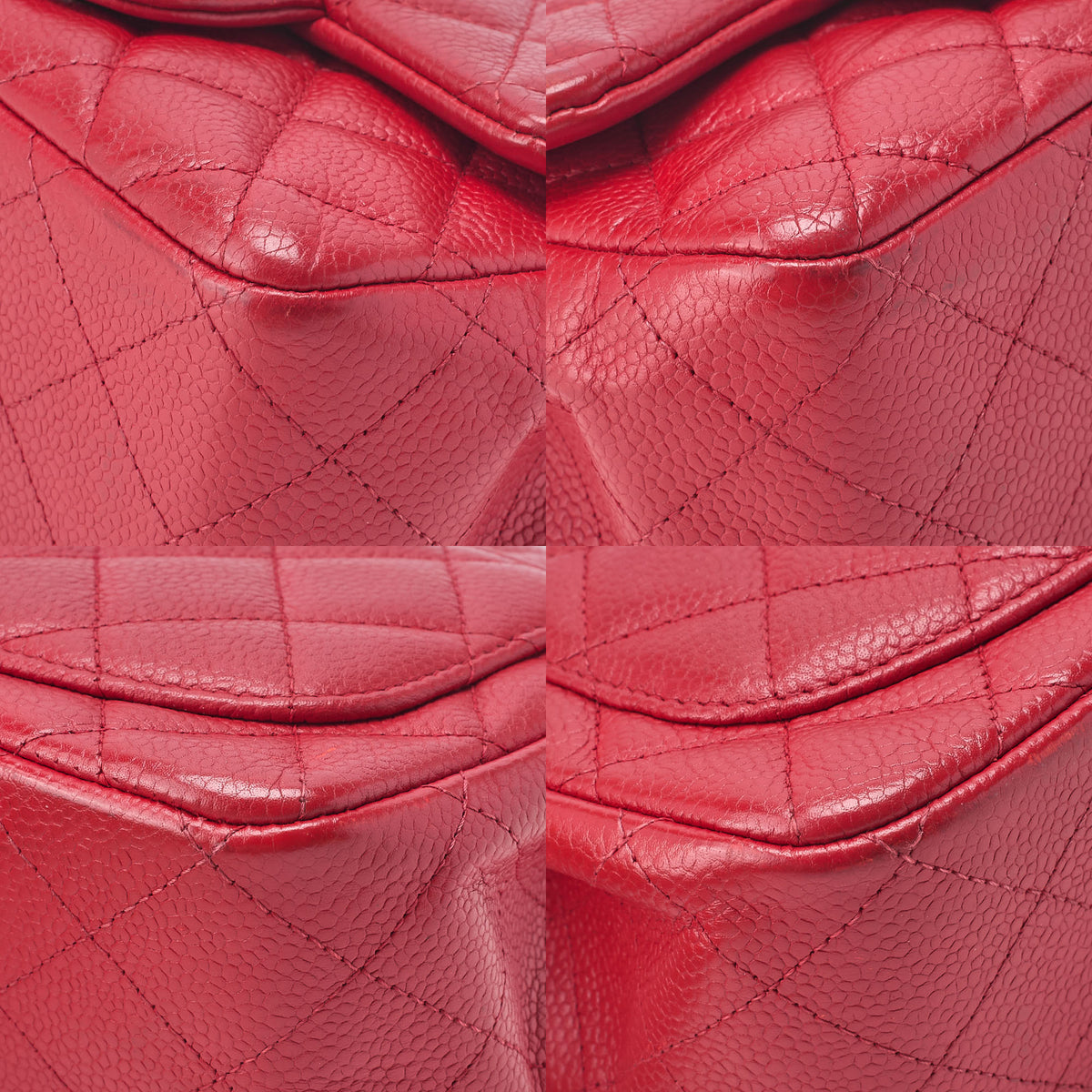 CHANEL Chain Shoulder Bag Mini Matelasse 17cm Caviar Skin Red Silver-Tone Hardware, Pre-Owned