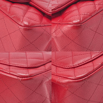 CHANEL Chain Shoulder Bag Mini Matelasse 17cm Caviar Skin Red Silver-Tone Hardware, Pre-Owned