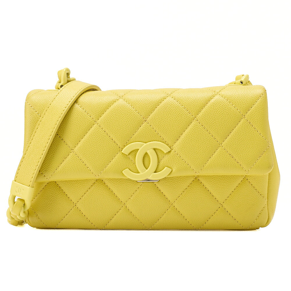 CHANEL Caviar Skin Mini Matelasse Bicolore Yellow Chain Shoulder Yellow Silver-Tone Hardware, Pre-Owned