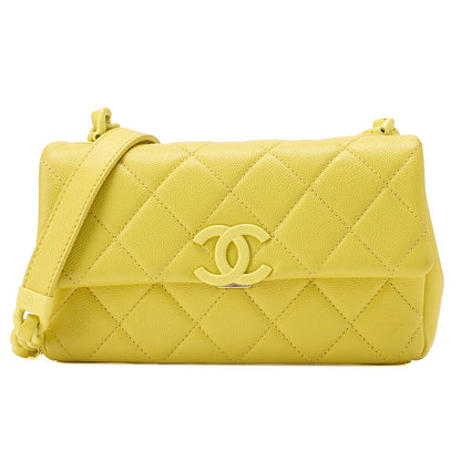 CHANEL Caviar Skin Mini Matelasse Bicolore Yellow Chain Shoulder Yellow Silver-Tone Hardware, Pre-Owned