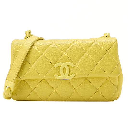 CHANEL Caviar Skin Mini Matelasse Bicolore Yellow Chain Shoulder Yellow Silver-Tone Hardware, Pre-Owned