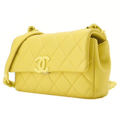CHANEL Caviar Skin Mini Matelasse Bicolore Yellow Chain Shoulder Yellow Silver-Tone Hardware, Pre-Owned
