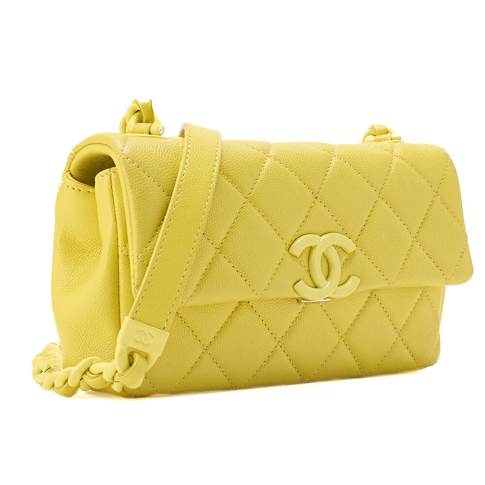 CHANEL Caviar Skin Mini Matelasse Bicolore Yellow Chain Shoulder Yellow Silver-Tone Hardware, Pre-Owned