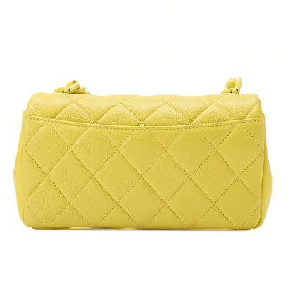 CHANEL Caviar Skin Mini Matelasse Bicolore Yellow Chain Shoulder Yellow Silver-Tone Hardware, Pre-Owned
