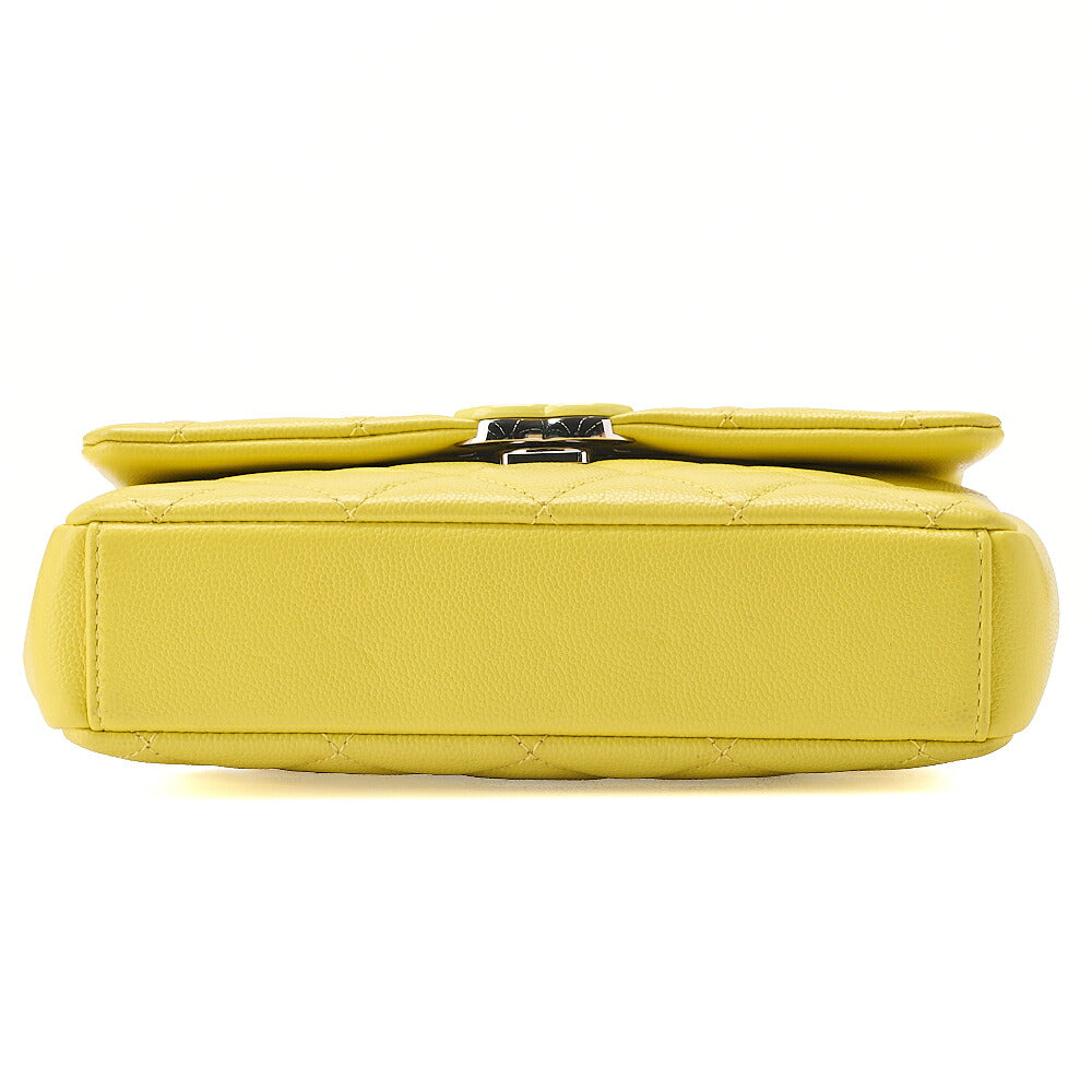 CHANEL Caviar Skin Mini Matelasse Bicolore Yellow Chain Shoulder Yellow Silver-Tone Hardware, Pre-Owned