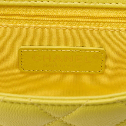 CHANEL Caviar Skin Mini Matelasse Bicolore Yellow Chain Shoulder Yellow Silver-Tone Hardware, Pre-Owned