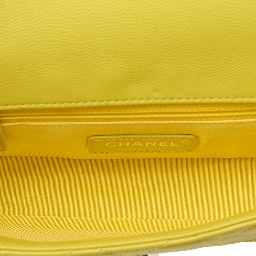 CHANEL Caviar Skin Mini Matelasse Bicolore Yellow Chain Shoulder Yellow Silver-Tone Hardware, Pre-Owned