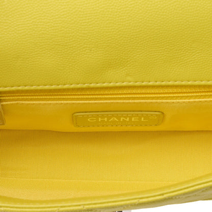 CHANEL Caviar Skin Mini Matelasse Bicolore Yellow Chain Shoulder Yellow Silver-Tone Hardware, Pre-Owned