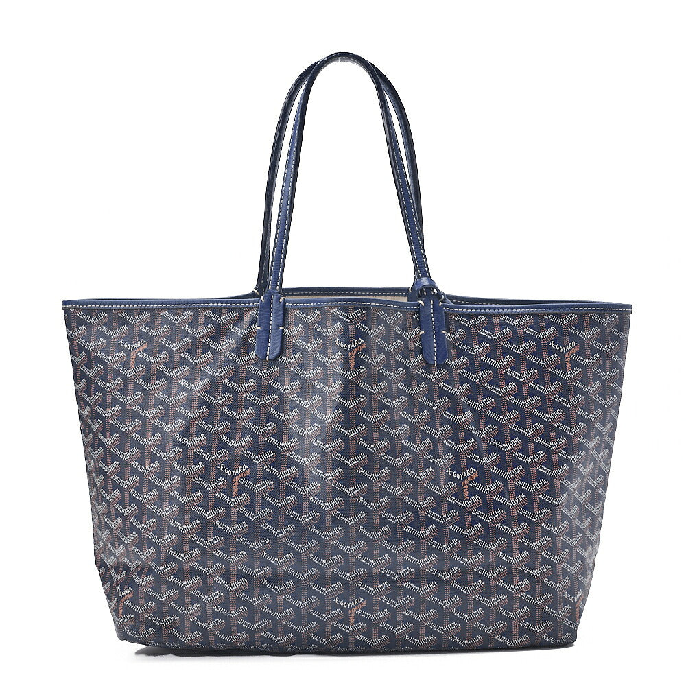 GOYARD Saint Louis PM Tote Bag Coated Canvas Navy Silver-Tone Hardware, Pre-Owned