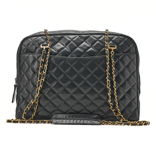 CHANEL Lambskin Matelasse with Cocople Charm Double Chain Shoulder Black Gold-Tone Hardware, Pre-Owned