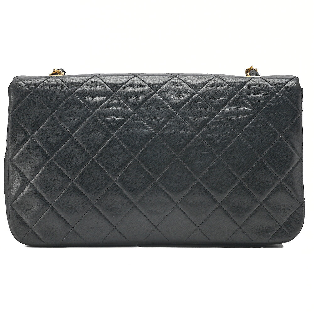 CHANEL Lambskin Lambskin Matelasse Full Flap Turn Lock Chain Shoulder Black Gold-Tone Hardware, Pre-Owned