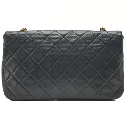 CHANEL Lambskin Lambskin Matelasse Full Flap Turn Lock Chain Shoulder Black Gold-Tone Hardware, Pre-Owned